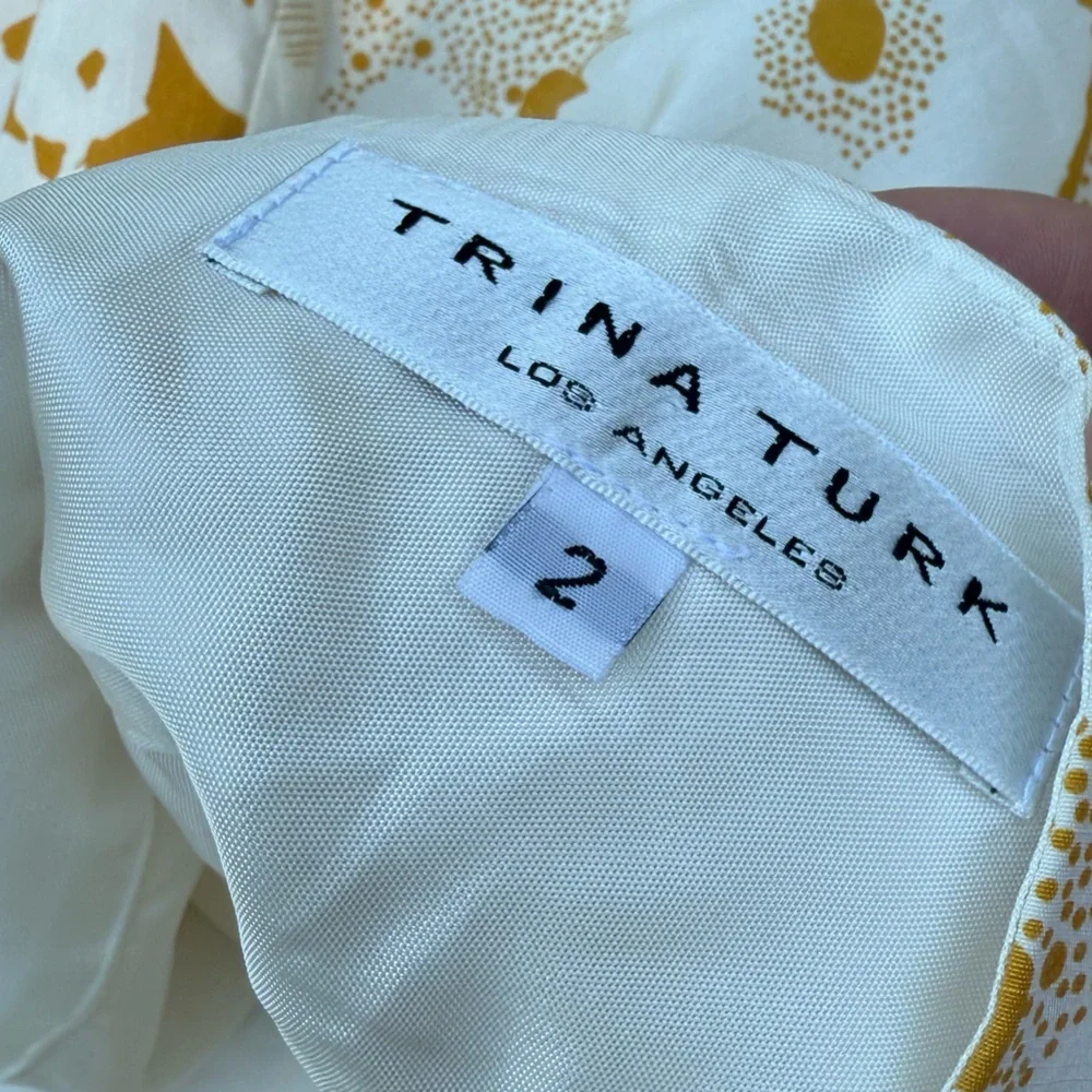 Trina Turk silk blends‎ bubble hem skirt White Yellow gold floral blend mini 2